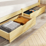 Set of 2 Storage Drawers Trundle for Wooden Bed Frame Base Timber w/ Wheels Oak