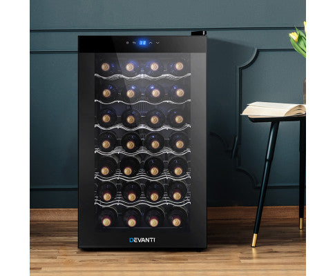  Devanti Wine Cooler 28 Bottles Glass Door Beverage Cooler Thermoelectric Fridge Black
