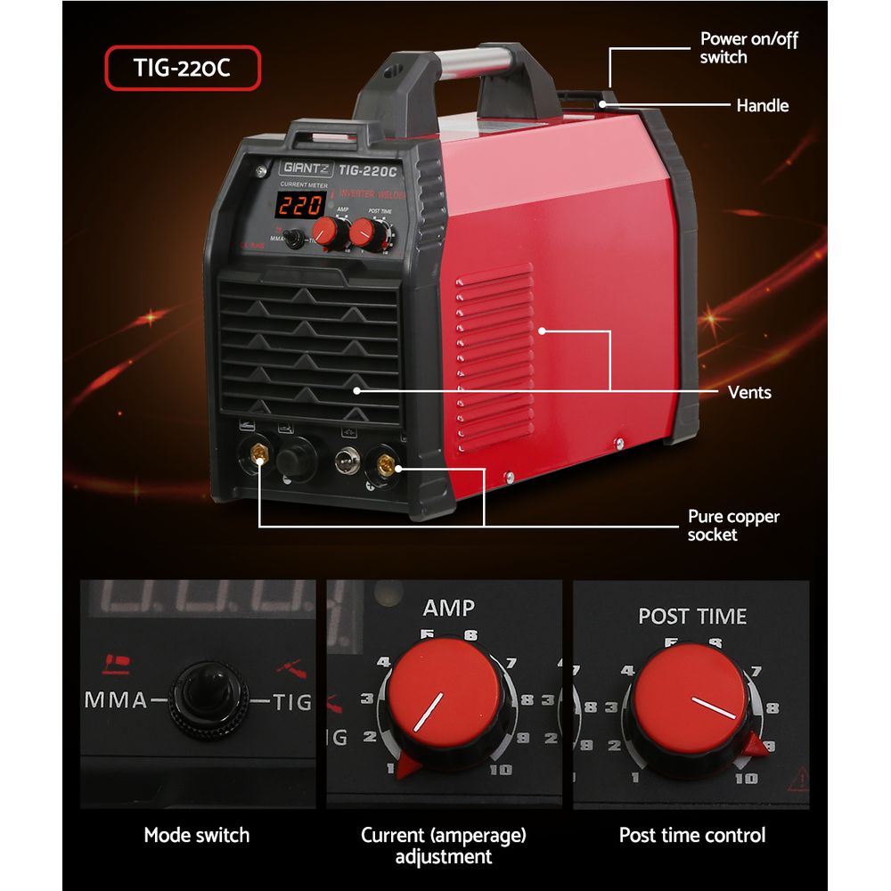 220 Amp Inverter Welder TIG MMA ARC DC Gas Welding Machine Stick Portable