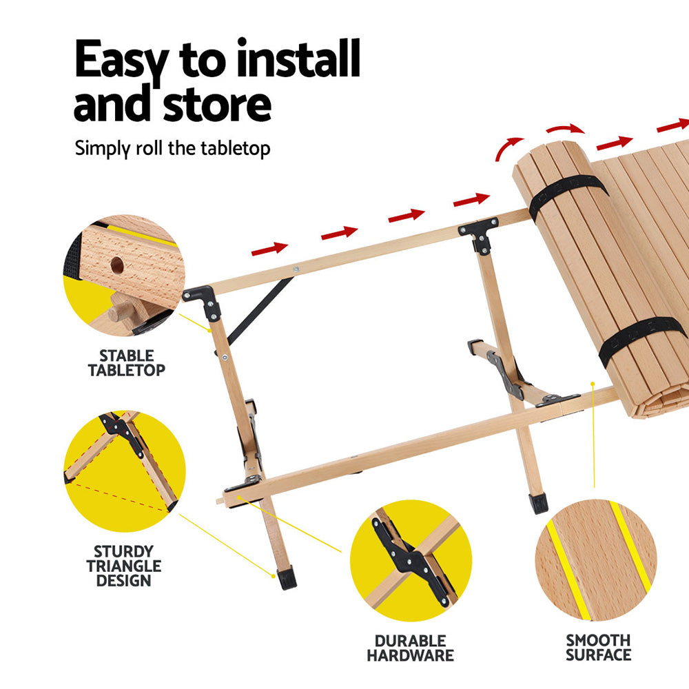 Outdoor Furniture Picnic Table And Chairs Wooden Egg Roll Camping Desk