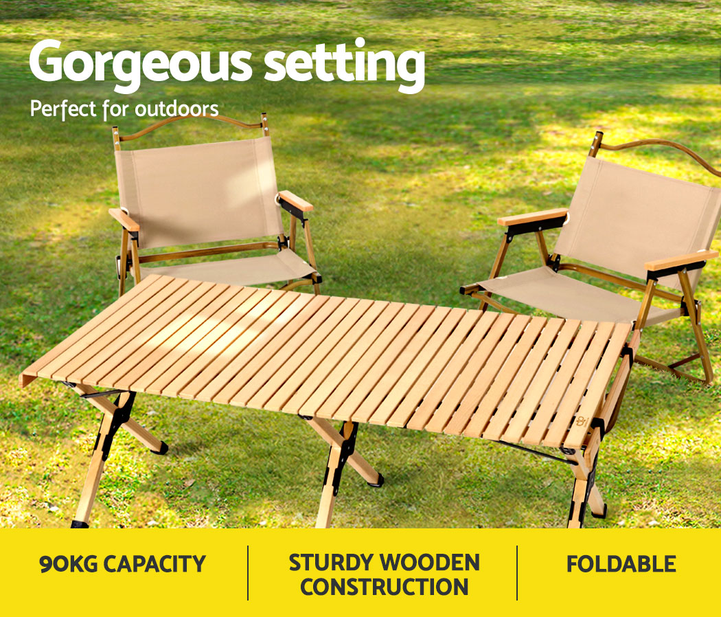 Outdoor Furniture Wooden Egg Roll Picnic Table Camping Desk 120Cm