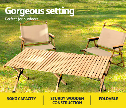 Outdoor Furniture Wooden Egg Roll Picnic Table Camping Desk 120Cm