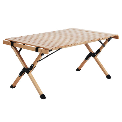 Outdoor Furniture Wooden Egg Roll Picnic Table Camping Desk 90Cm