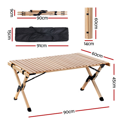 Outdoor Furniture Wooden Egg Roll Picnic Table Camping Desk 90Cm