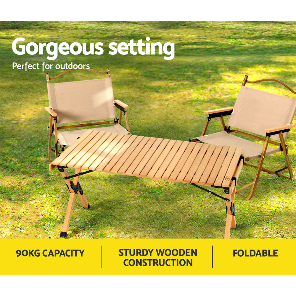 Outdoor Furniture Wooden Egg Roll Picnic Table Camping Desk 90Cm