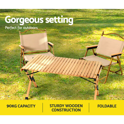 Outdoor Furniture Wooden Egg Roll Picnic Table Camping Desk 90Cm