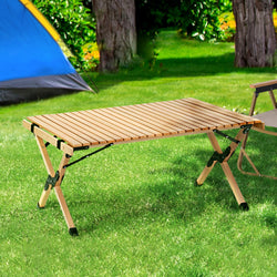 Outdoor Furniture Wooden Egg Roll Picnic Table Camping Desk 90Cm