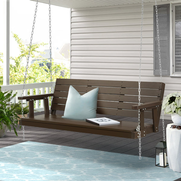  Porch Swing Chair With Chain Outdoor Furniture 3 Seater Bench Wooden Brown