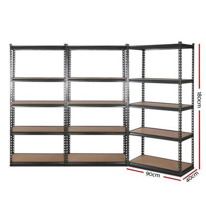3x0.9M 5-Shelves Steel Warehouse Shelving Racking Garage Storage Rack Grey