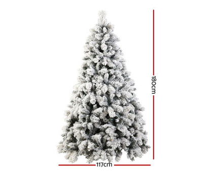 Jingle Jollys Snowy Christmas Tree 1.8M 6FT LED Lights Xmas Decorations Warm White
