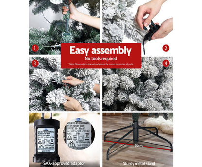 Jingle Jollys Snowy Christmas Tree 1.8M 6FT LED Lights Xmas Decorations Warm White