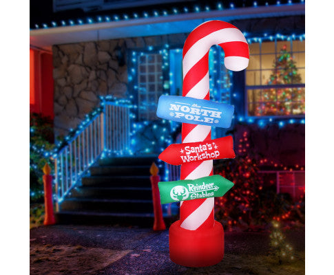  Jingle Jollys 2.4M Christmas Inflatable Santa Guide Candy Pole Xmas Decor LED