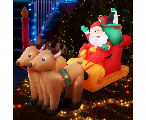  Jingle Jollys 2.2M Christmas Inflatable Santa Sleigh Ride Reindeer Deer Decor