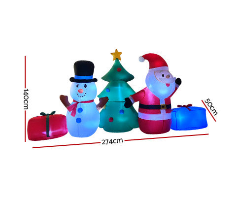 Jingle Jollys Christmas Tree 2.7M Inflatable Snowman Lights Outdoor Decorations