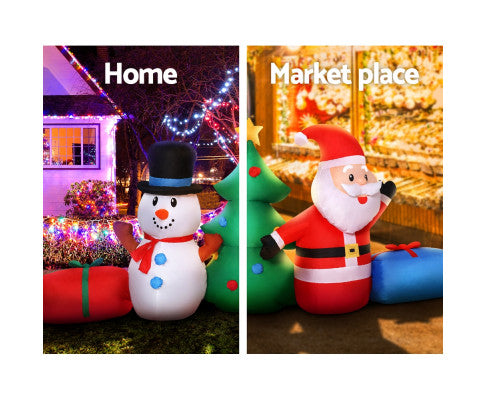 Jingle Jollys Christmas Tree 2.7M Inflatable Snowman Lights Outdoor Decorations