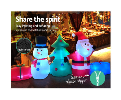 Jingle Jollys Christmas Tree 2.7M Inflatable Snowman Lights Outdoor Decorations