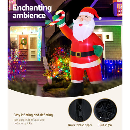 Jingle Jollys 3M Christmas Inflatable Santa Xmas Outdoor Decorations Led Lights