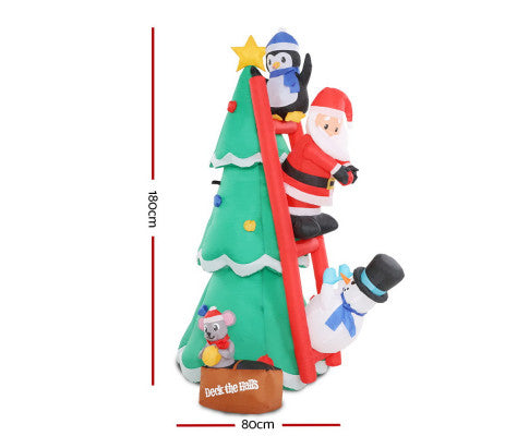 Jingle Jollys Inflatable Christmas Tree Santa 1.8M LED Light