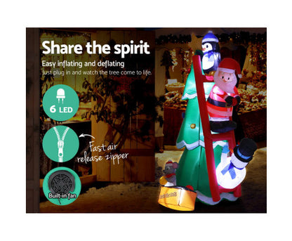 Jingle Jollys Inflatable Christmas Tree Santa 1.8M LED Light