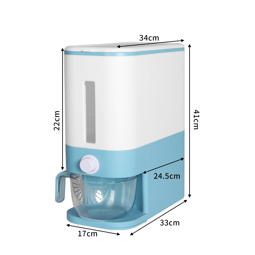 Dispenser Auto Grain Storage Box Food Flour Container 12L Blue