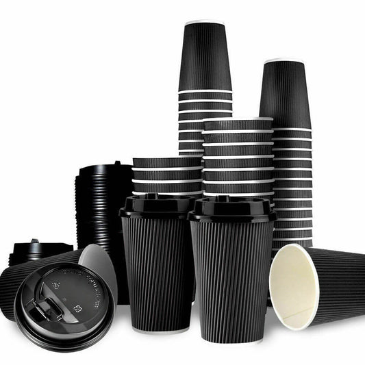 50 Pcs 8oz Disposable Takeaway Coffee Paper Cups Triple Wall Take Away w Lids