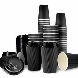 50 Pcs 8oz Disposable Takeaway Coffee Paper Cups Triple Wall Take Away w Lids
