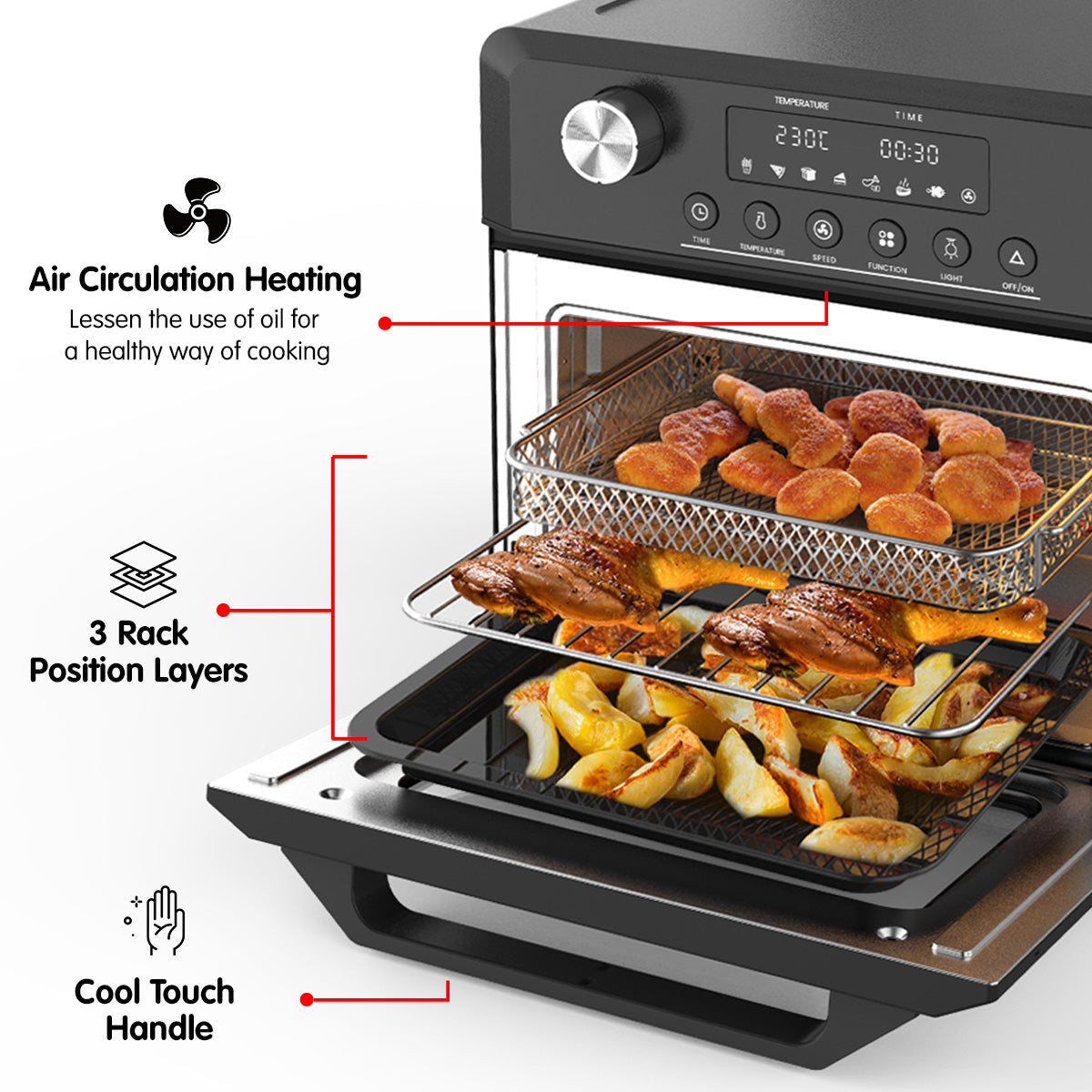 Pronti 18L 1500W Electric Air Fryer Multi Cooker Oven Black