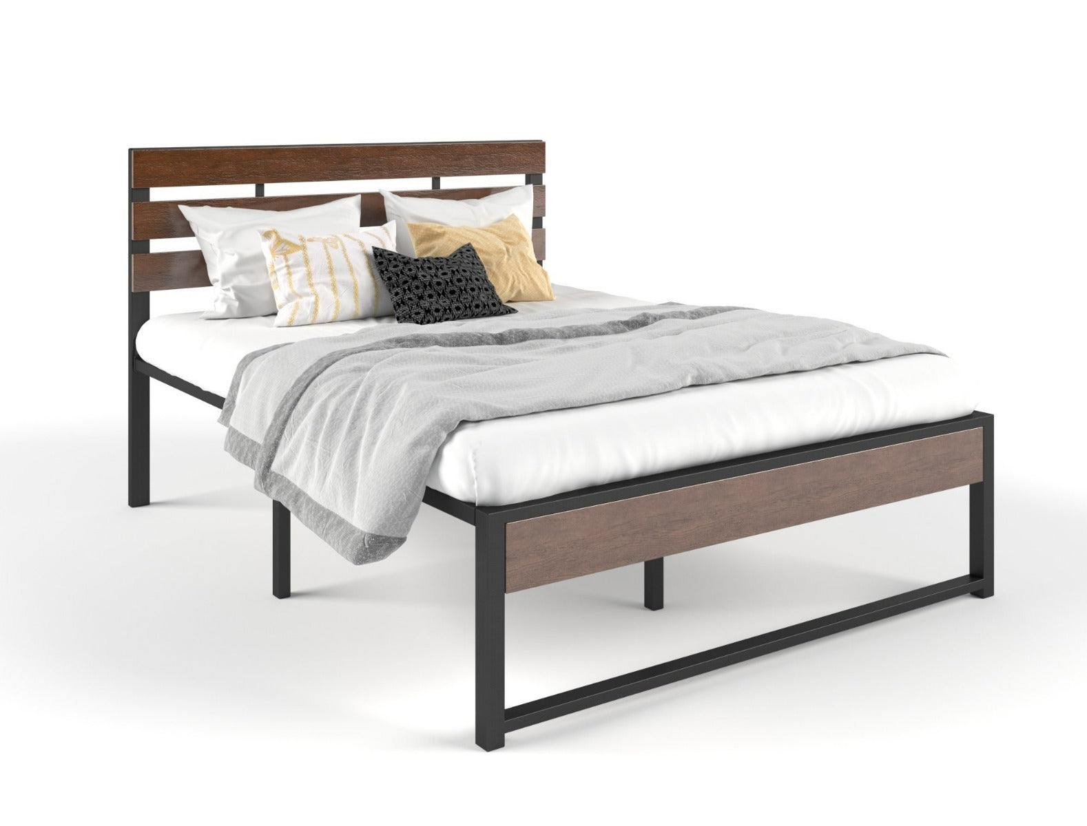 Wooden and metal bed frame queen