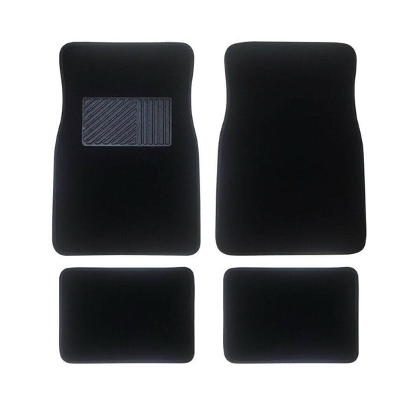  4 Pcs Carpet Car Floor Mats Front Rear Charcoal Black Universal Fit Textile