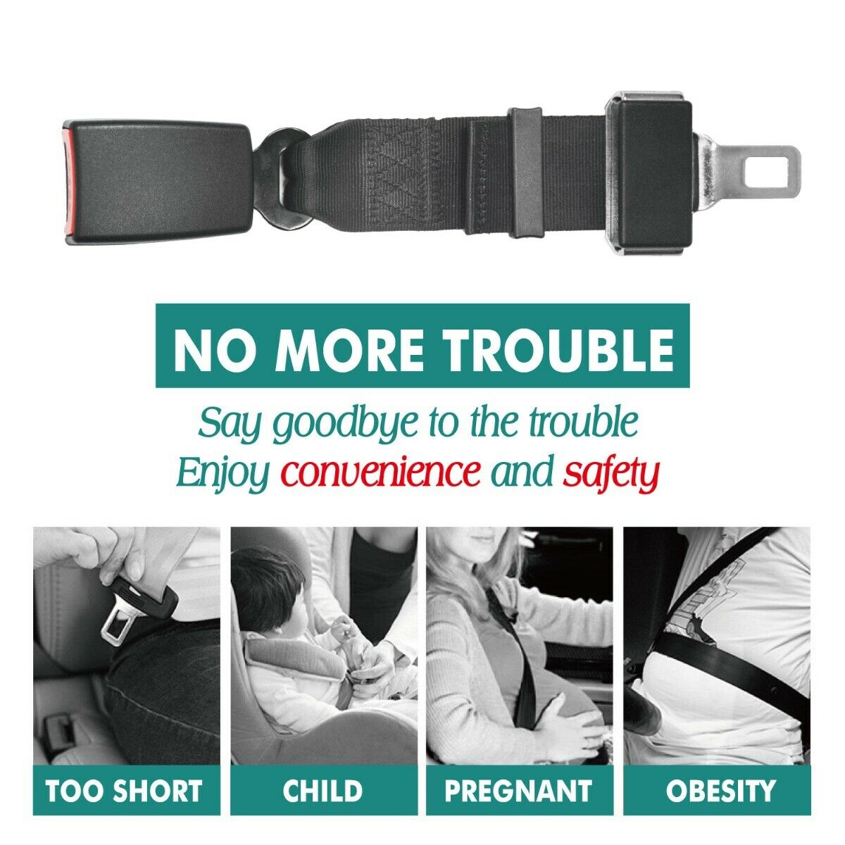2x Heavy Duty Car Vehicle Seat Belt Extension Extender Strap Black Safety Buckle