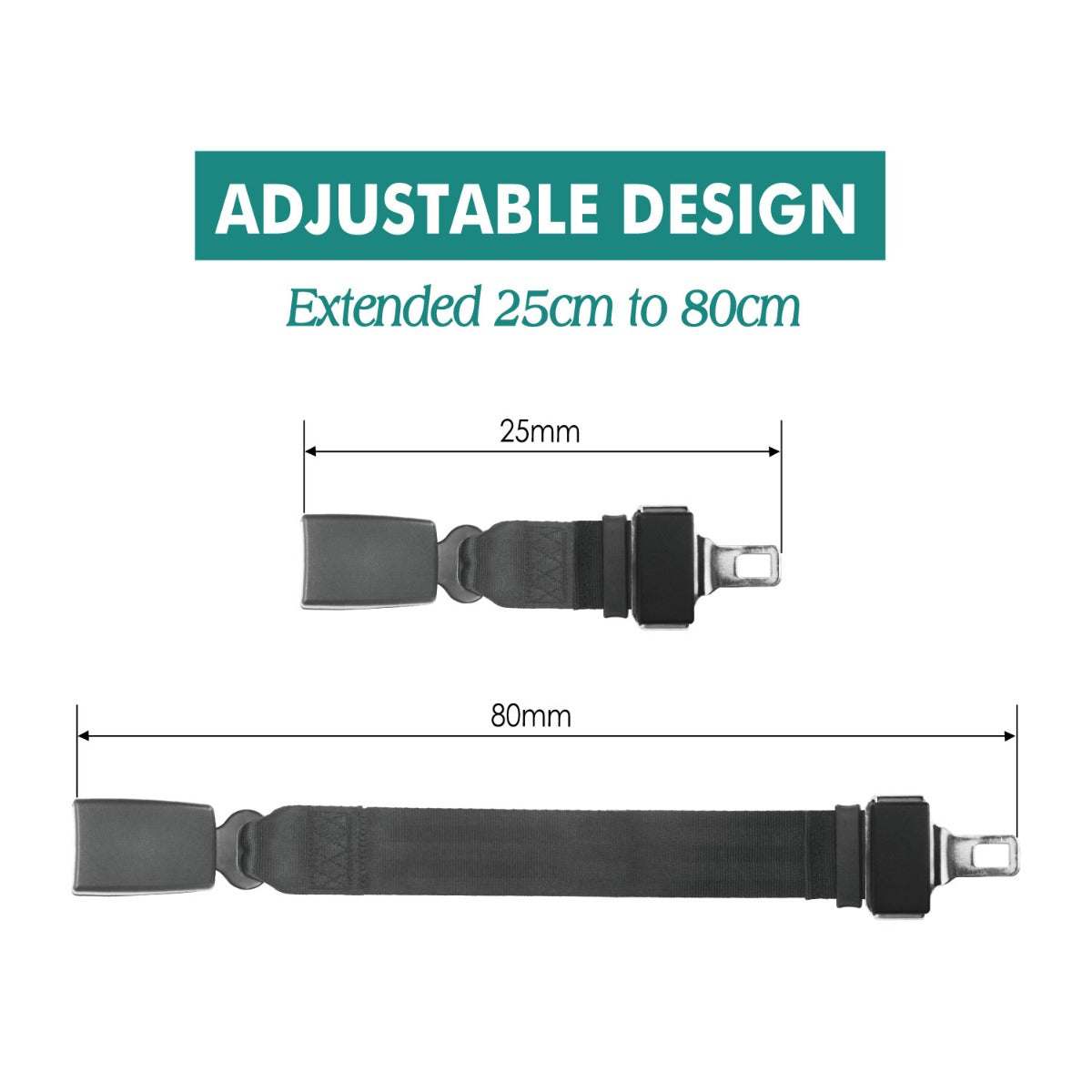 Heavy Duty Car Vehicle Seat Belt Extension Extender Strap Black Safety Buckle