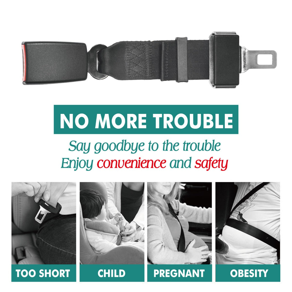 Heavy Duty Car Vehicle Seat Belt Extension Extender Strap Black Safety Buckle