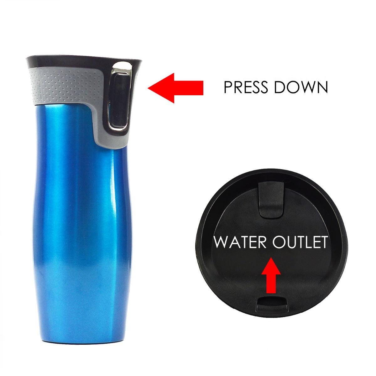 Autoseal Thermos Coffee Water Bottle Travel Mug Drink Cup Flask Blue