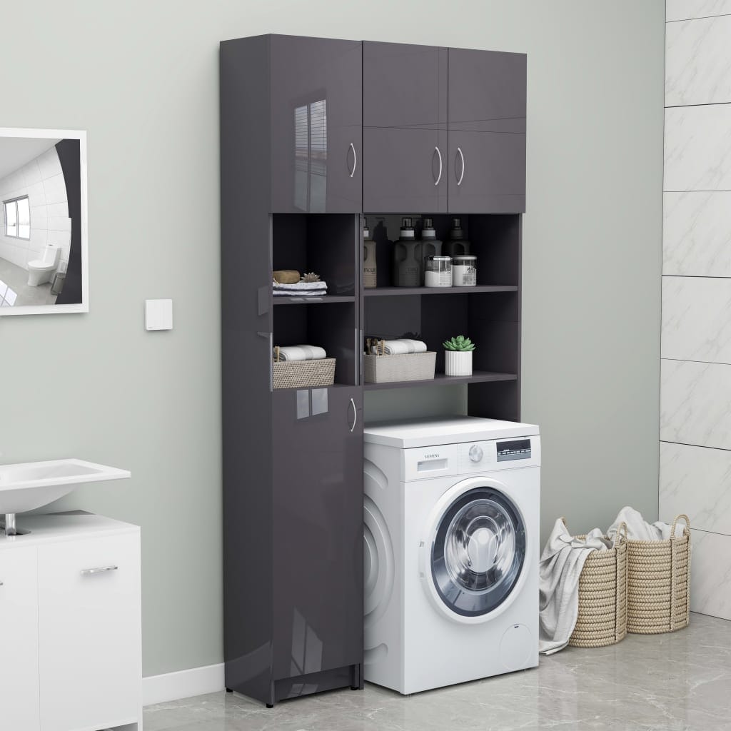 Bathroom Cabinet High Gloss Grey Engineered Wood
