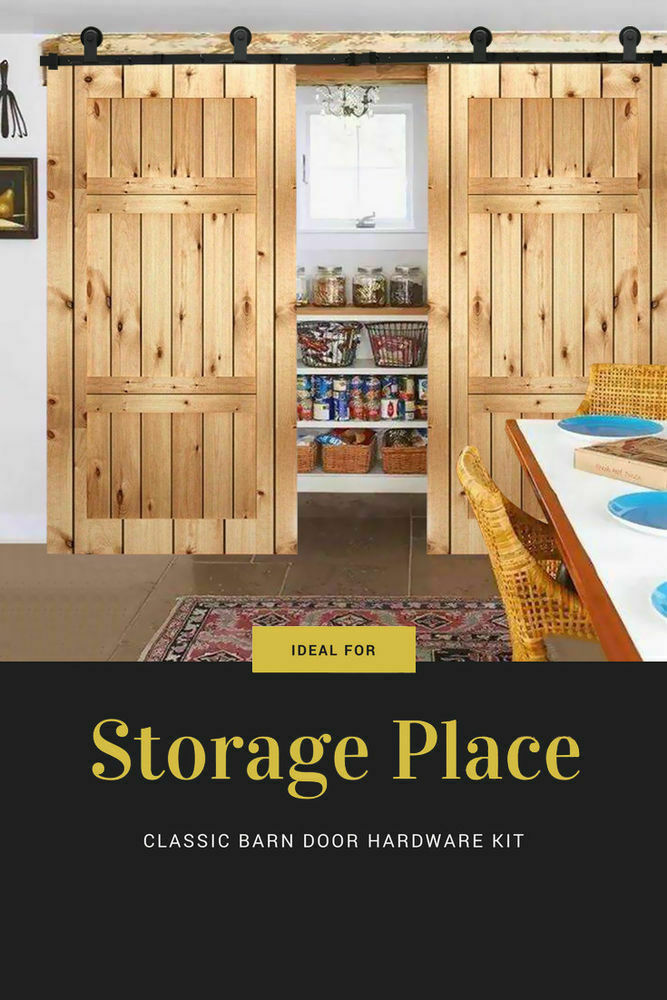2.44M Antique Classic Style Double Sliding Barn Door Hardware Track Roller Kit