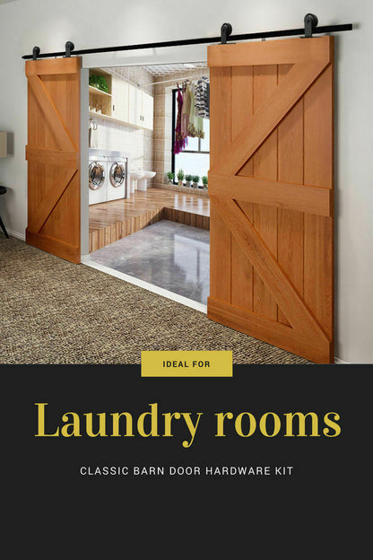 2.44M Antique Classic Style Double Sliding Barn Door Hardware Track Roller Kit
