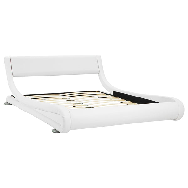  Queen Size Faux Leather Curved Bed Frame - White