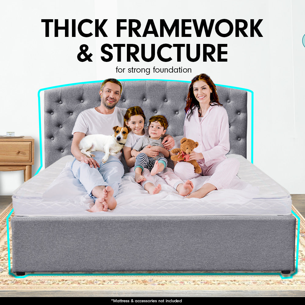 King Fabric Gas Lift Storage Bed Frame with Headboard - Dark Grey