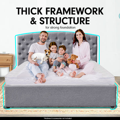 King Fabric Gas Lift Storage Bed Frame with Headboard - Dark Grey