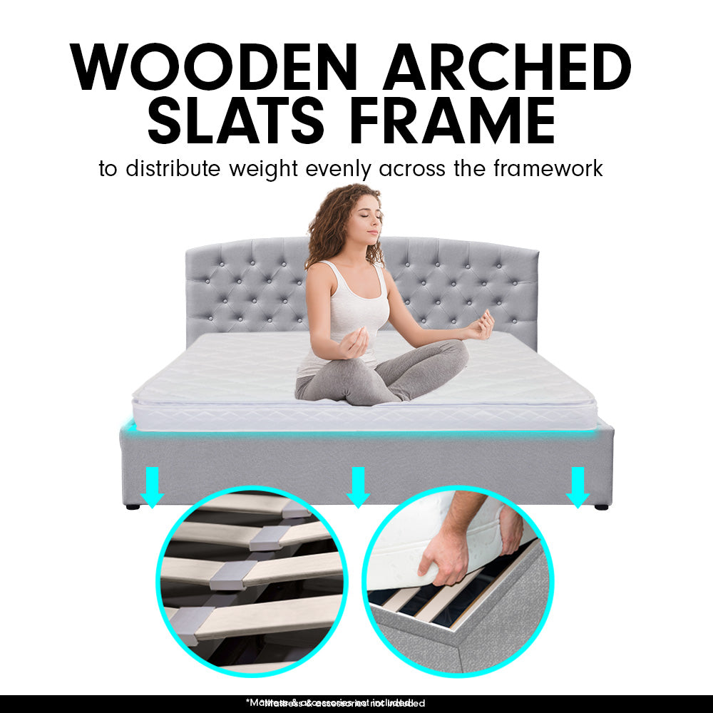 King Size Fabric Gas Lift Storage Bed Frame w/ Headboard Light Grey