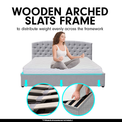 King Size Fabric Gas Lift Storage Bed Frame w/ Headboard Light Grey