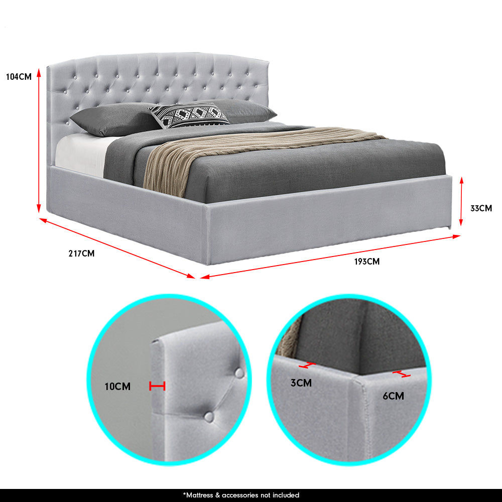 King Size Fabric Gas Lift Storage Bed Frame w/ Headboard Light Grey