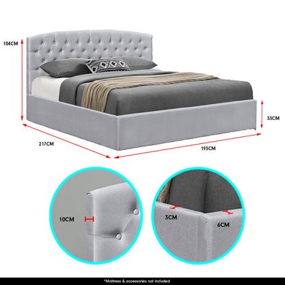 King Size Fabric Gas Lift Storage Bed Frame w/ Headboard Light Grey