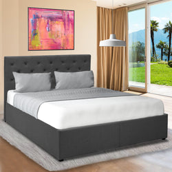 King Fabric Gas Lift Bed Frame with Headboard - Dark Grey