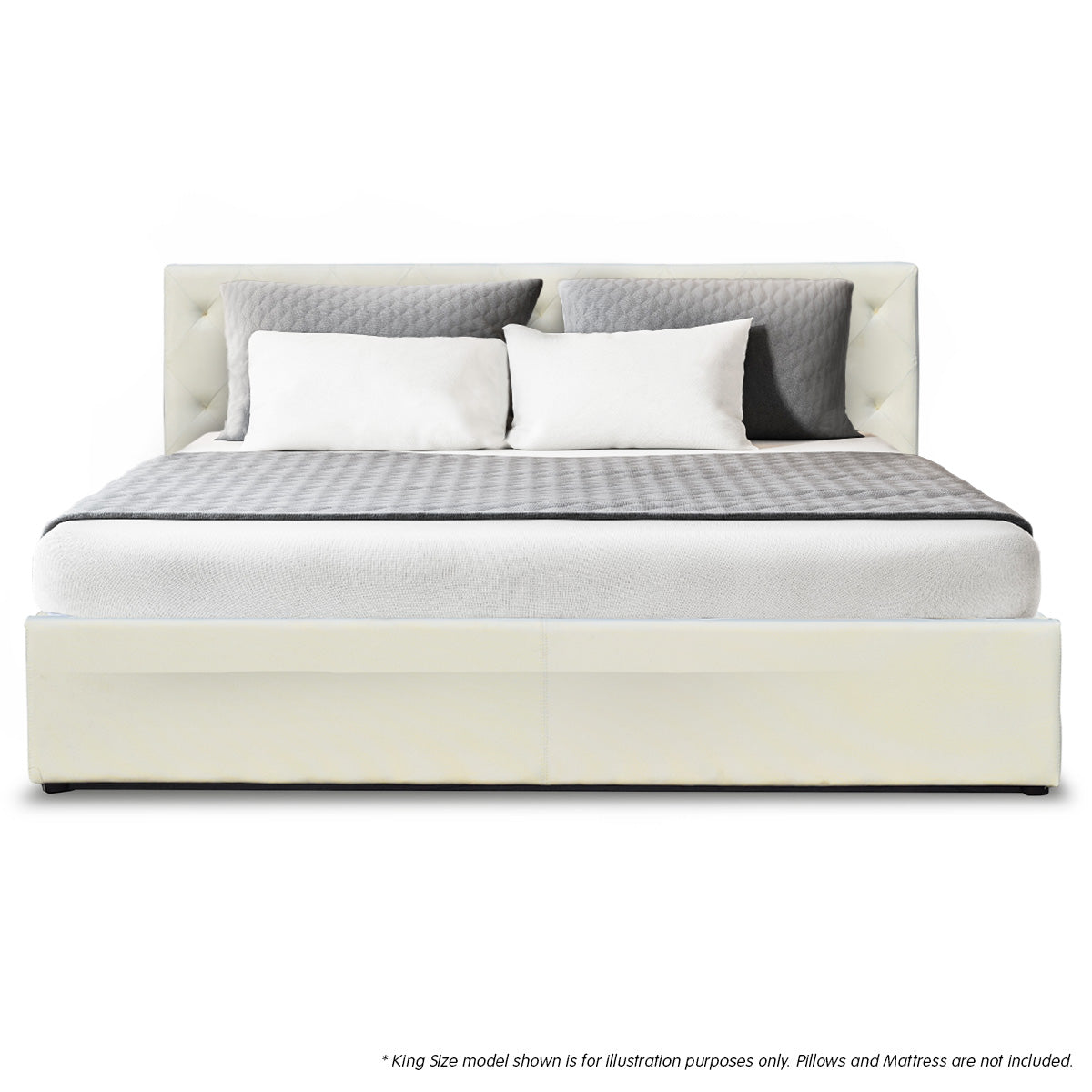 King Fabric Gas Lift Bed Frame with Headboard - Beige