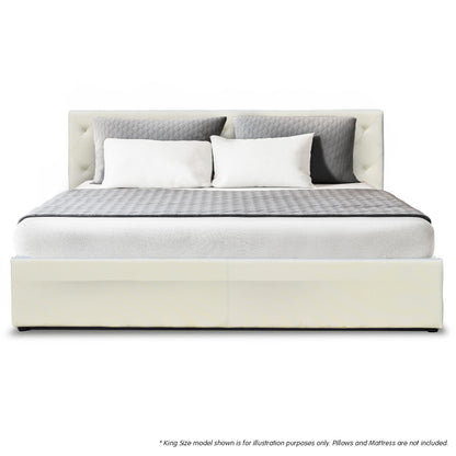 King Fabric Gas Lift Bed Frame with Headboard - Beige