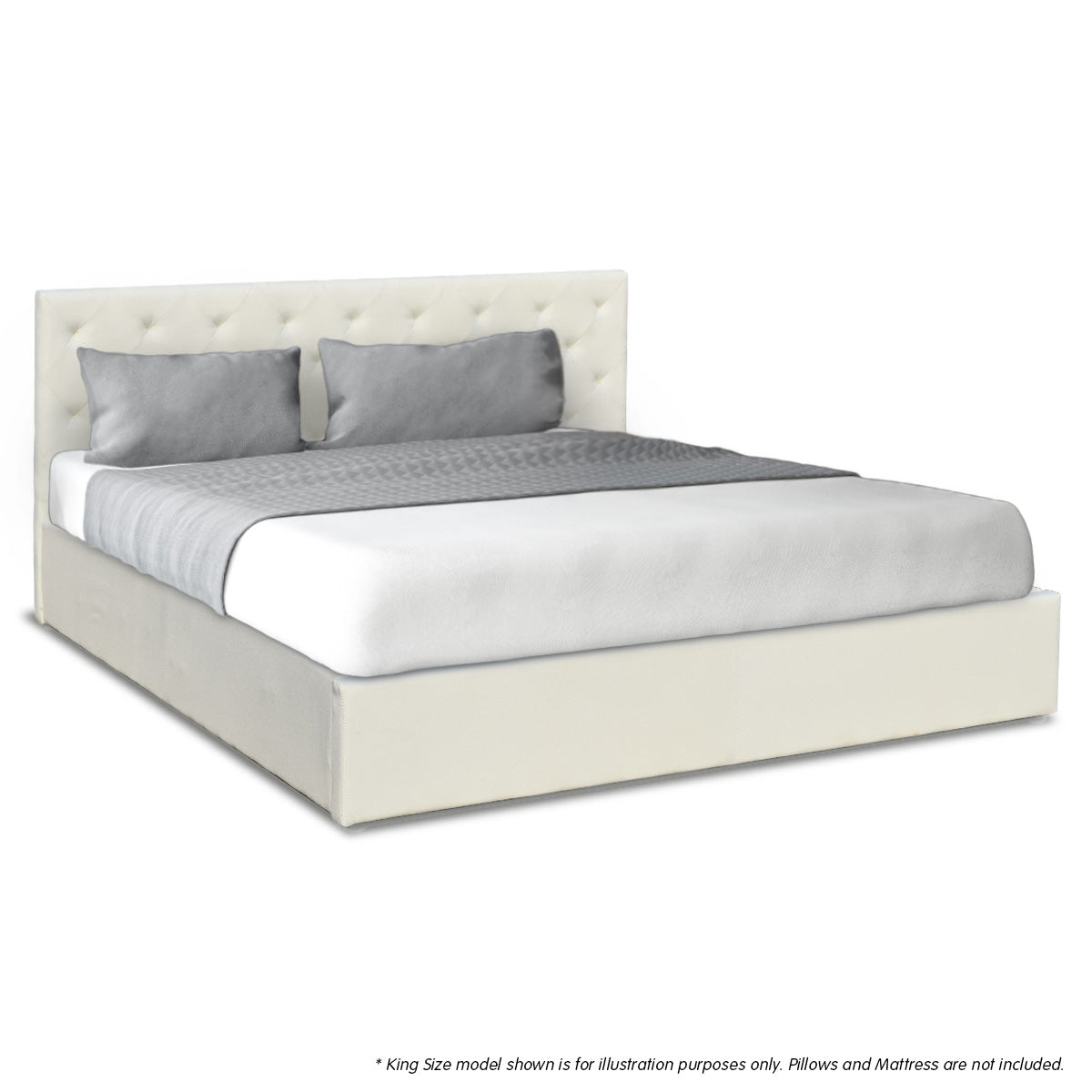 King Fabric Gas Lift Bed Frame with Headboard - Beige