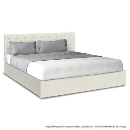 King Fabric Gas Lift Bed Frame with Headboard - Beige