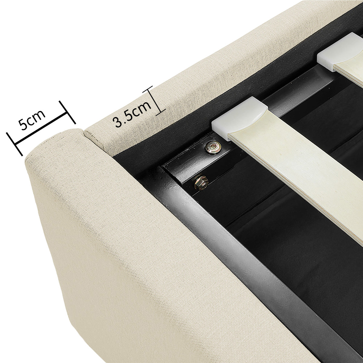 King Fabric Gas Lift Bed Frame with Headboard - Beige