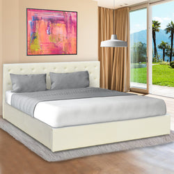 King Fabric Gas Lift Bed Frame with Headboard - Beige